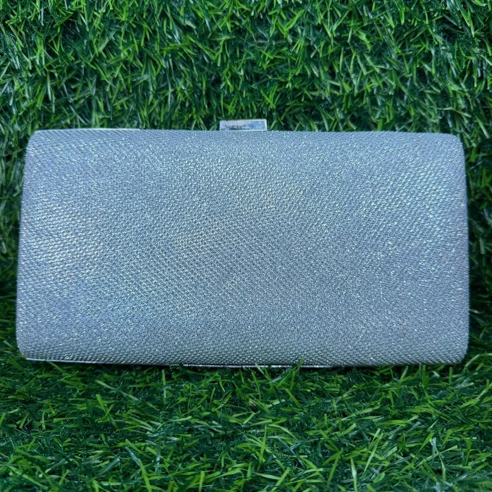 Evening Clutch Womens OS Silver‎ Excellent Pearl Rhinestone Chevron Bag